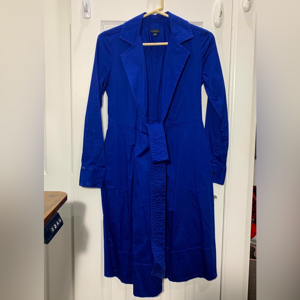 Talbots Long Sleeve Wrap Dress with Lapel and Pockets, Deep Royal Blue
